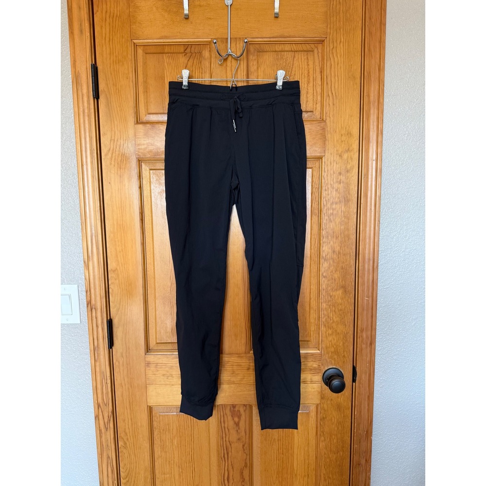 Zyia Active Womens Black Pinstripe Textured Joggers Size L Drawstring Cuffs